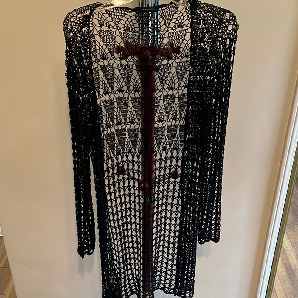 Black Crochet Long Cardigan